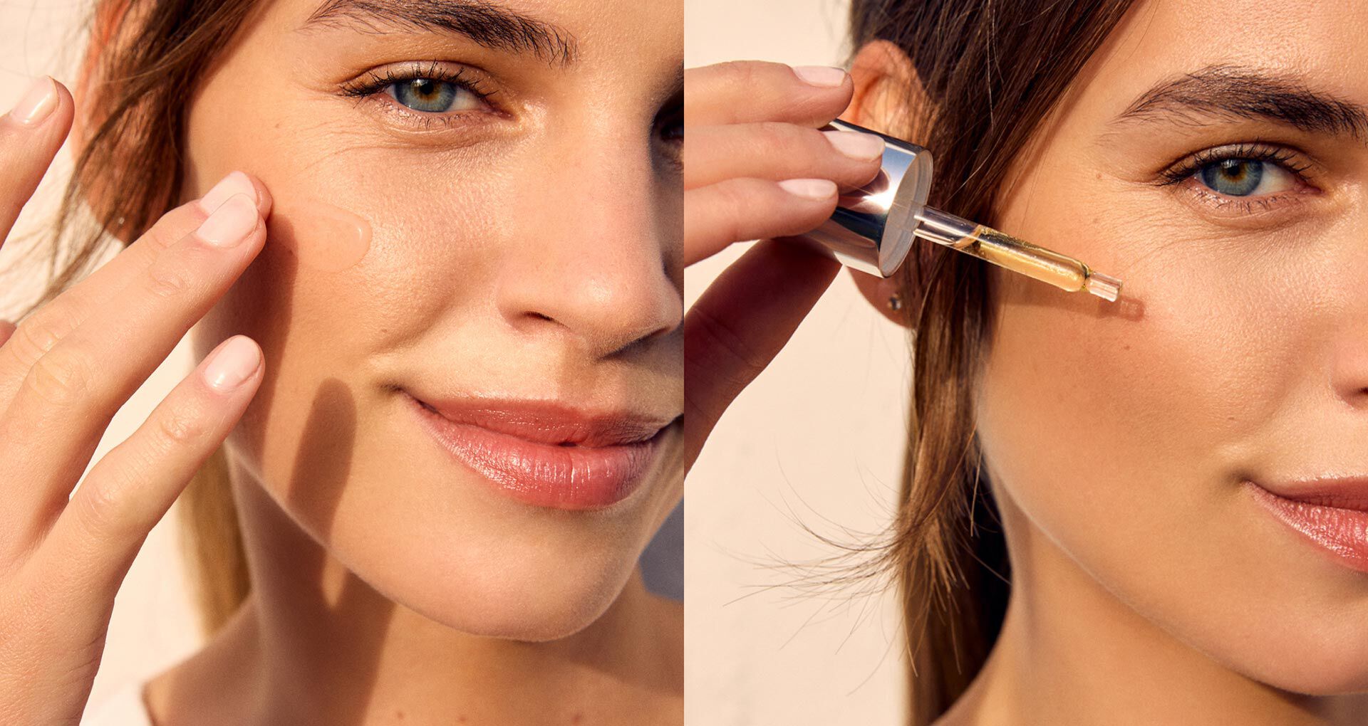 Model applying face serum