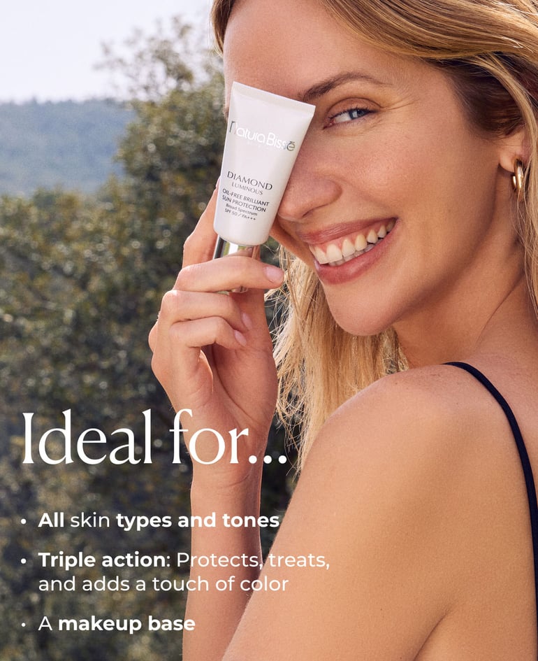 Ideal for... · All skin types and tones · Triple action: Protects, treats, and adds a touch of color · A makeup base
