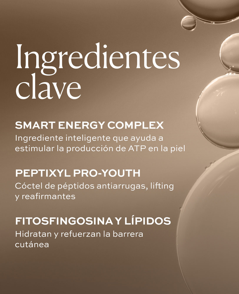 Ingredientes clave: Smart Energy Complex - Peptixyl ProYouth - Activos prebi&oacute;ticos y antioxidantes - Fitosfingosina y l&iacute;pidos