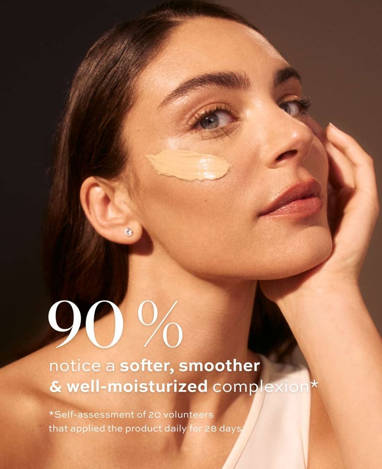 90% notice a softer, smoother & well-moisturized complexion*  *Self-assessment of 20 volunteers that applied the product daily for 28 days.