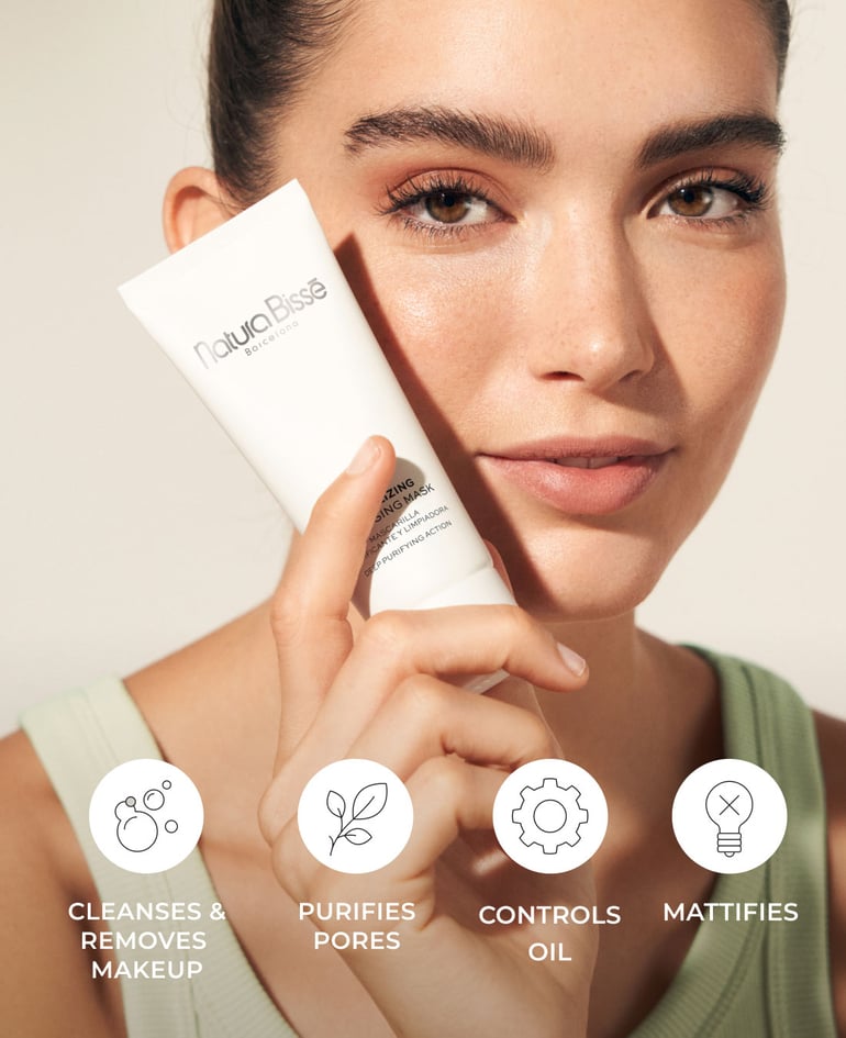 CLEANSES & REMOVES MAKEUP PURIFIES PORES CONTROLS OIL MATTIFIES
