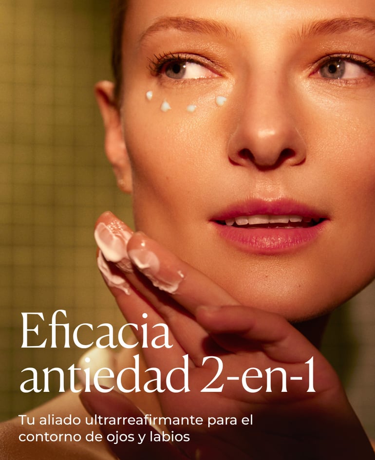 Eficacia antiedad 2-en-1  Tu aliado ultrarreafirmante para el contorno de ojos y labios