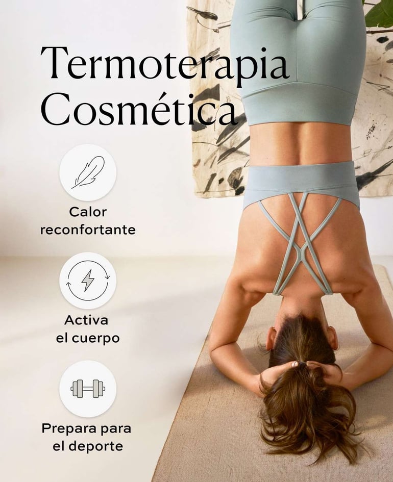 Termoterapia cosmética · Calor reconfortante · Activa el cuerpo · Prepara para el deporte 