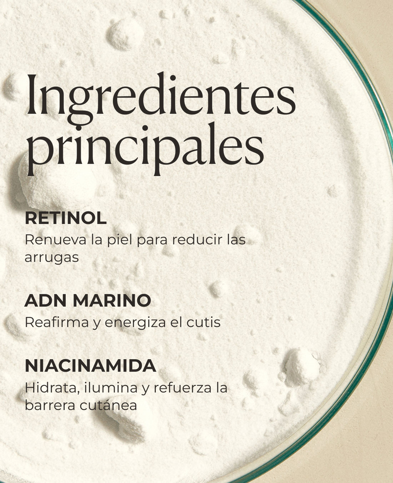 Ingredientes clave: Retinol, ADN Marino, Niacinamida