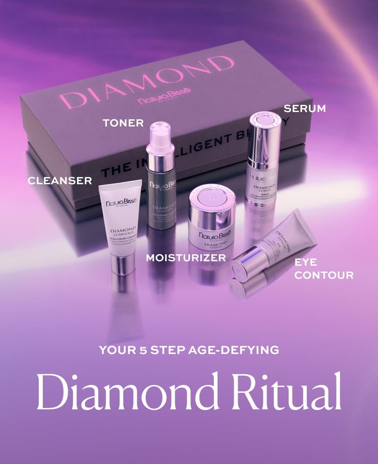Your 5 step age-defying Diamond ritual Moisturizer Serum Eye contour cream Cleanser Toner