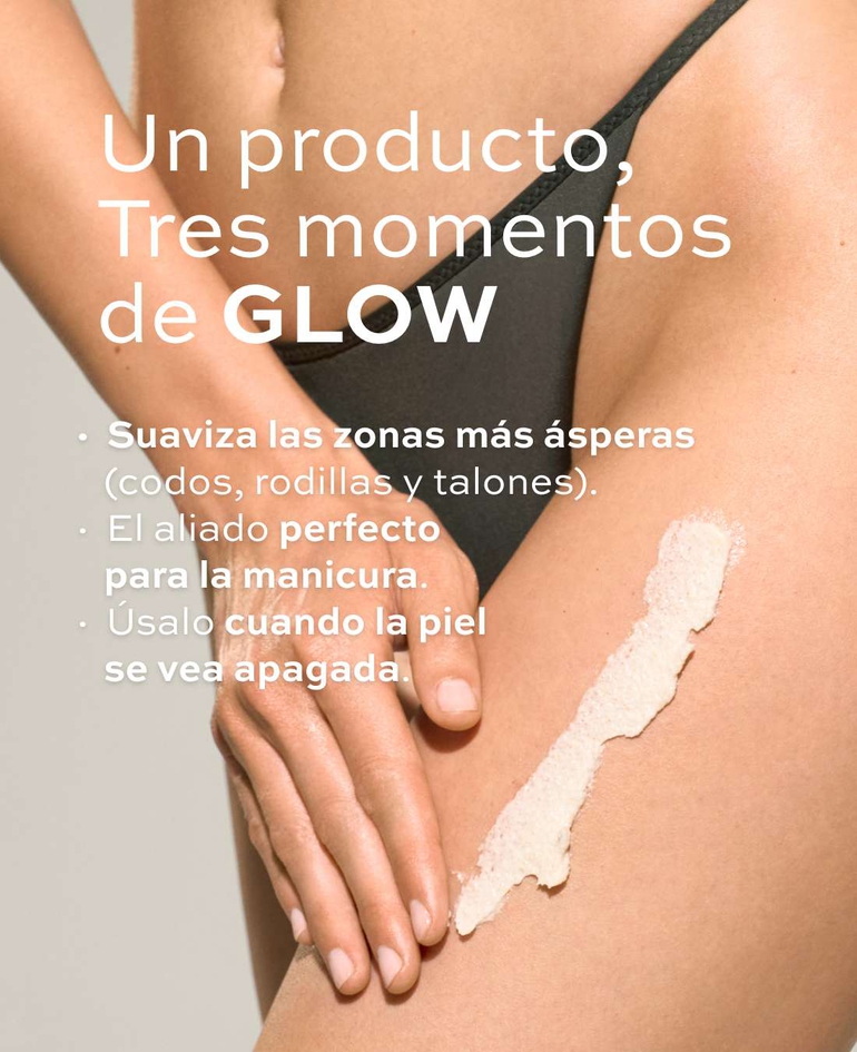 UN PRODUCTO. TRES MOMENTOS DE GLOW. 🤍 Suaviza las zonas m&aacute;s &aacute;speras (codos, rodillas y talones).  💅 El aliado perfecto para la manicura.  ✨ &Uacute;salo cuando la piel se vea apagada.