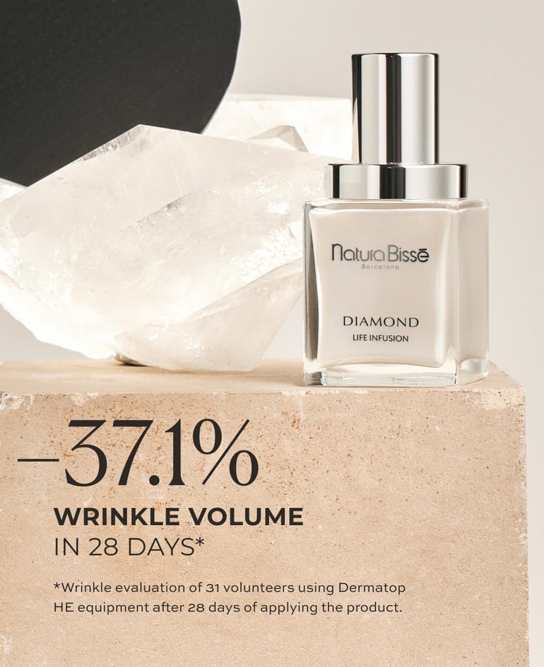CLINICALLY PROVEN –37.1% wrinkle volume in 28 days*  *Wrinkle evaluation of 31 volunteers using Dermatop HE equipment after 28 days of applying the product. 