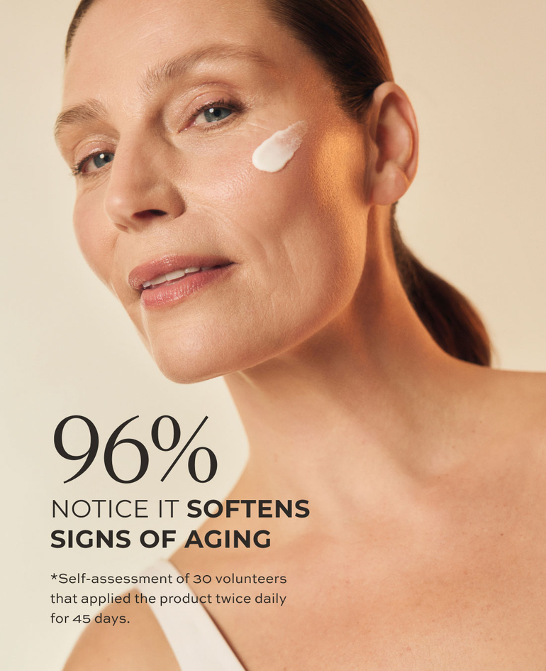 96% notice it softens signs of aging*  *Self-assessment of 30 volunteers that applied the product twice daily for 45 days.