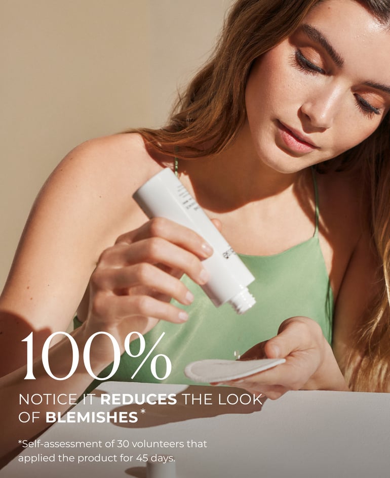 100% notice it minimizes the look of blemishes*  *Self-assessment of 30 volunteers that applied the product for 45 days.