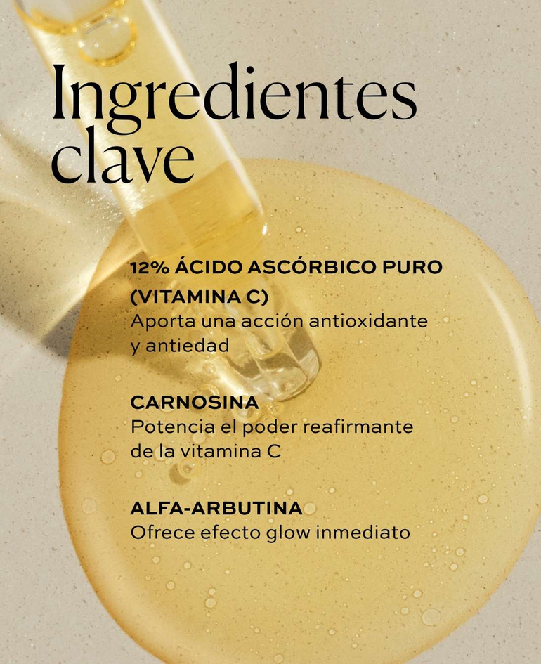 Ingredientes clave: 12% ácido ascórbico puro, carnosina, alfa-arbutina