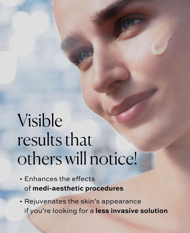 IMPROVES SKIN STRUCTURE by 53.6% after 72 hours  For firmer and plumper skin, and enhanced face contours.  *Ex vivo test: Increase of Epidermal Junction índex