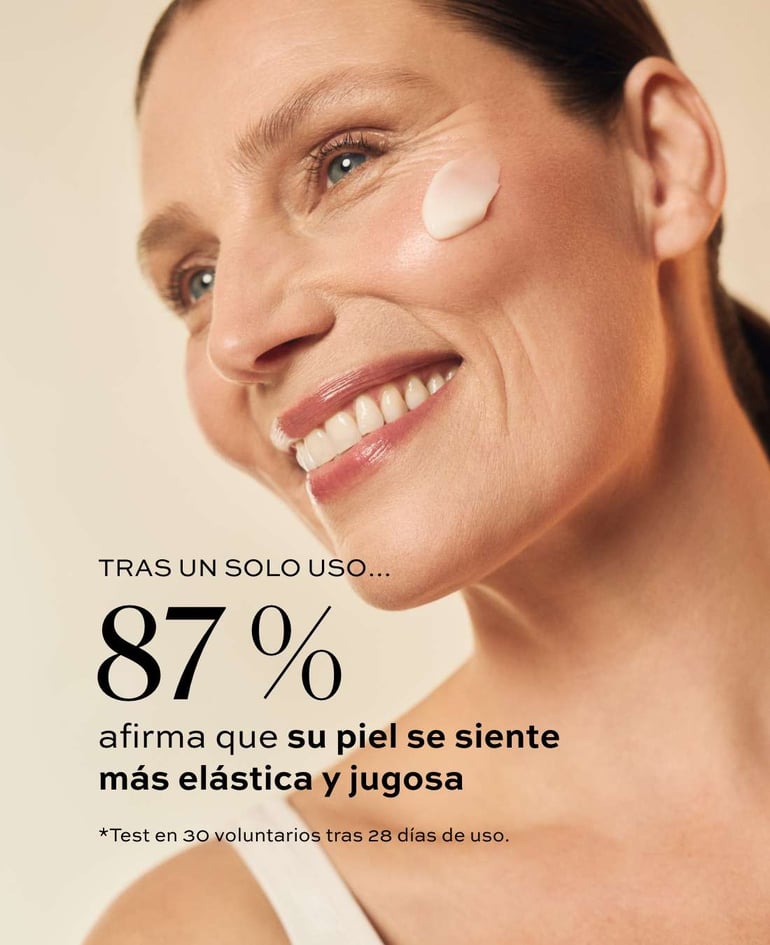 TRAS UN SOLO USO... 87% afirma que su piel se siente m&aacute;s el&aacute;stica y jugosa  *Test en 30 voluntarios tras 28 d&iacute;as de uso.
