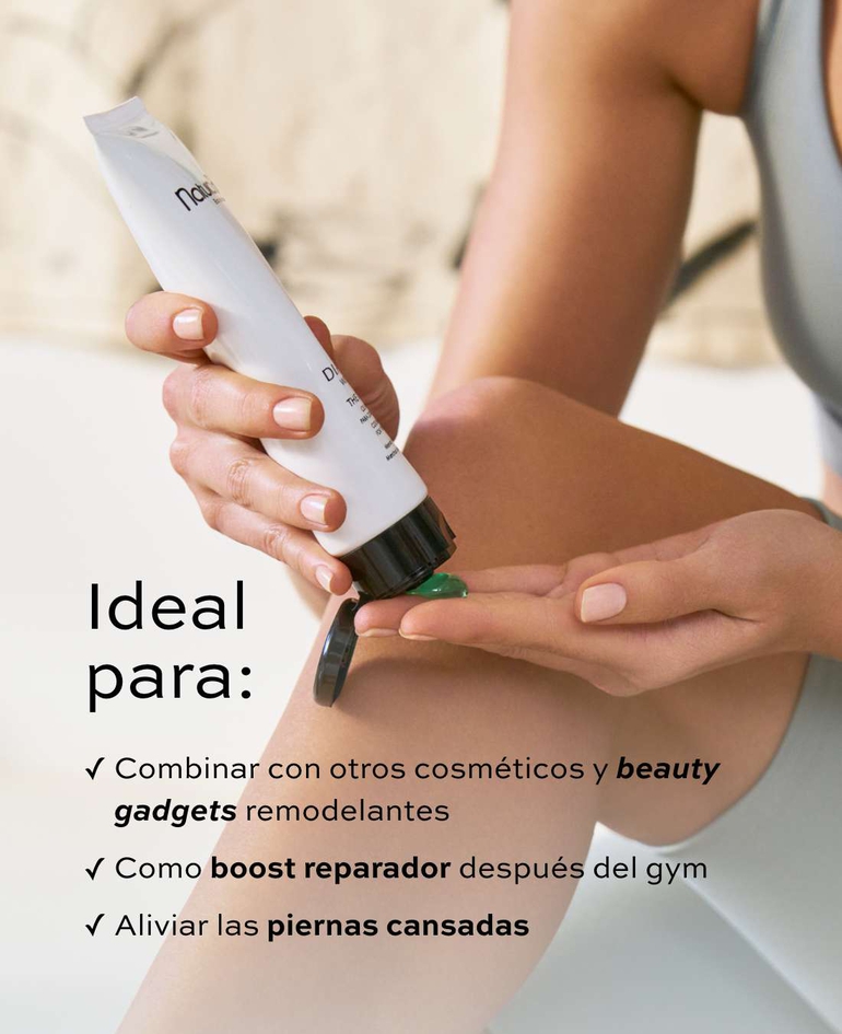 Ideal para:  ✓ Combinar con otros cosméticos y beauty gadgets remodelantes ✓Como boost reparador después del gym ✓Aliviar las piernas cansadas