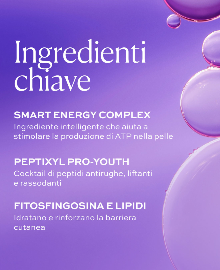 Smart Energy Complex Ingrediente intelligente che aiuta a stimolare la produzione di ATP nella pelle  Peptixyl ProYouth Cocktail di peptidi antirughe, liftanti e rassodanti  