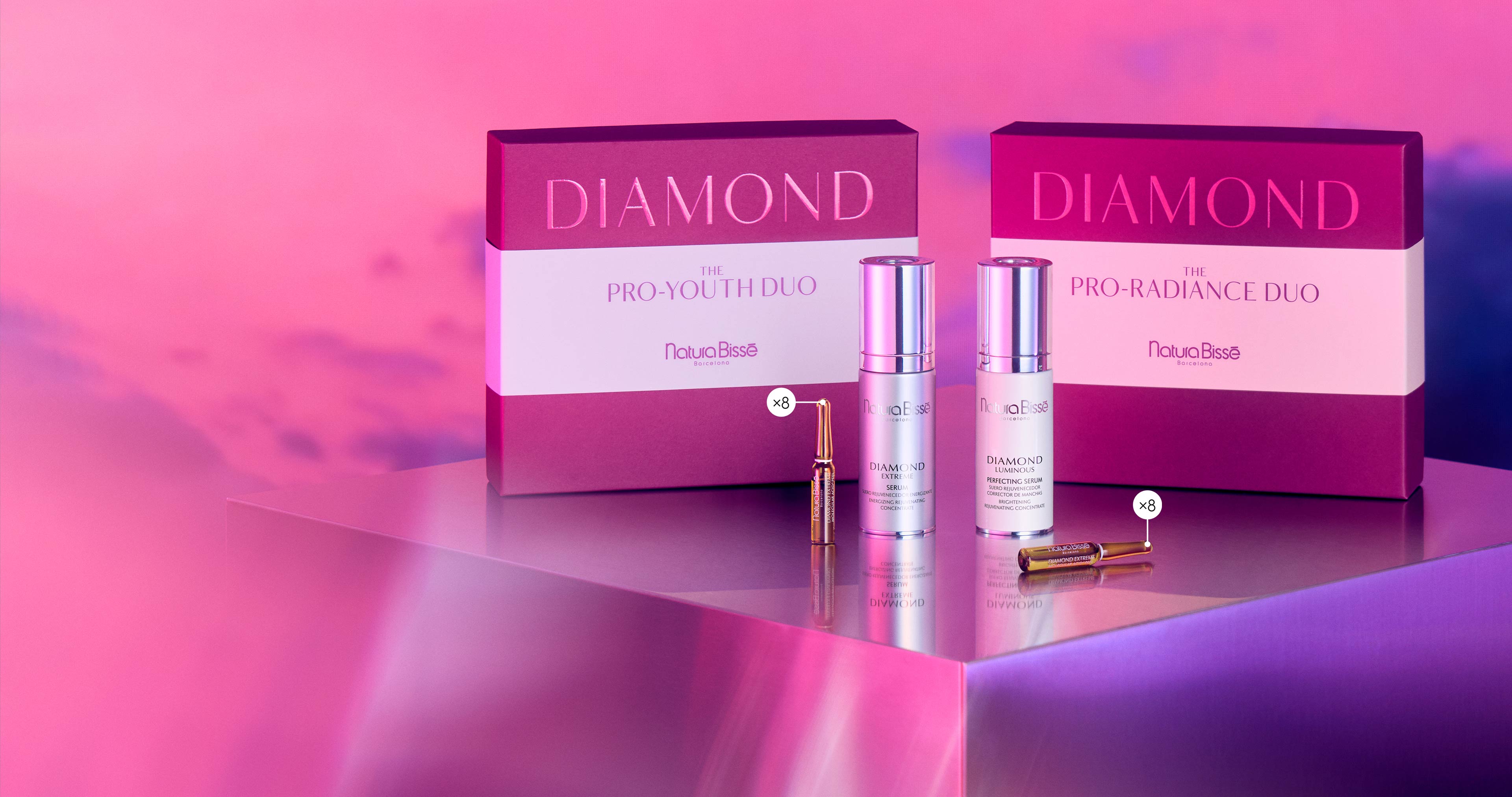 Natura Bissé Diamond sets with rejuvenating serums and ampoules.